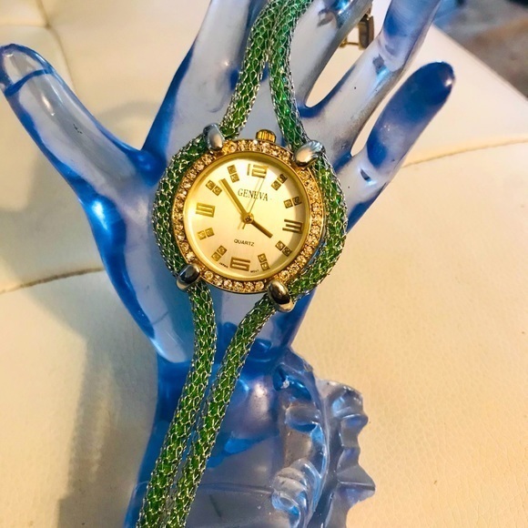 Geneva Silver & Gold Crystal Faced Mesh Band Watch with Diamond Accents # 4275 - Picture 1 of 10